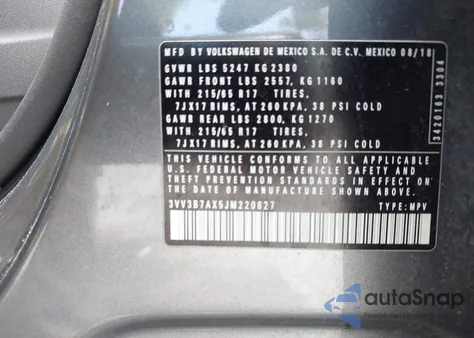 2018 Volkswagen Tiguan 2.0T Se/2.0T Sel from USA, damaged, VIN 3VV3B7AX5JM220827